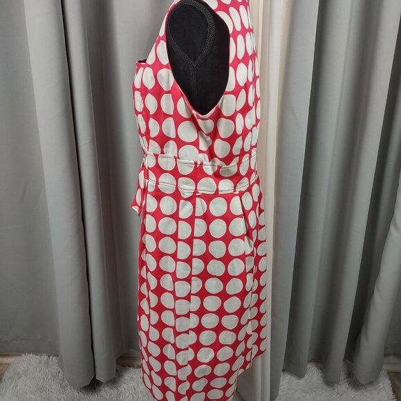 Kim Rogers Pink White Polka Dot Cotton Fit & Flare Sleeveless Belted Dress 16 - Picture 6 of 16